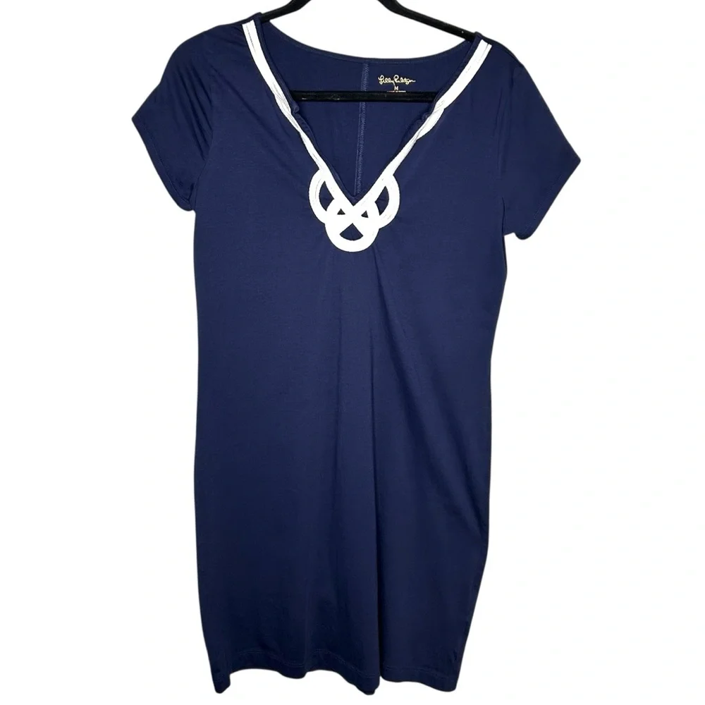 Lilly Pulitzer Brewster Prima Cotton T-Shirt Dress Navy White Women's M